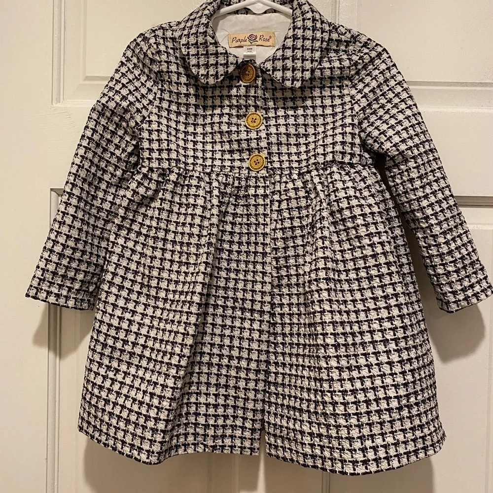 Black and White Pea Coat with Classic Houndstooth Pattern